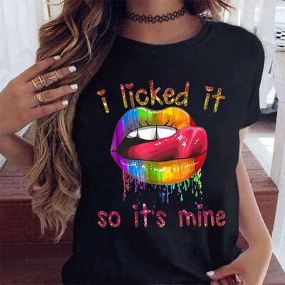 Colorful Lips T shirt 趣味彩虹嘴唇嘴巴印花女士夏季短袖T恤衫