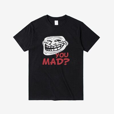 You Mad Troll Face 趣味呆瓜脸巨魔脸时尚圆领夏季纯棉短袖T恤男