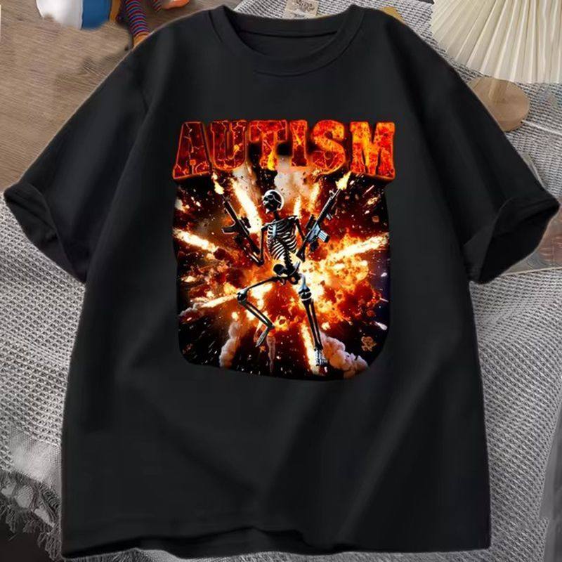 Autistic欧美夏季时尚创意骷髅图案印花休闲纯棉男女短袖T恤上衣,男装,T恤,淘宝优惠券,粉丝福利购,淘宝优惠卷