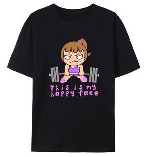 Gym Barbell Girl欧美趣味创意健身哑铃女孩休闲圆领短袖T恤男女