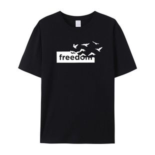 2025夏季时尚棉圆领T恤 Freedom自由 印花短袖男女皆可宽松百搭