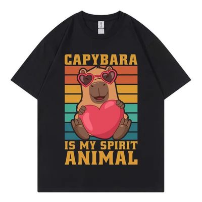 Cute Heart Capybara可爱卡通爱心卡比巴拉图案短袖T恤男女上衣