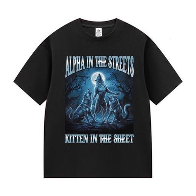 Alpha in The Sets Kitten in The Sheets趣味狼群图案印花上衣男