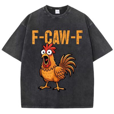 F-Caw-F Chicken 欧美趣味搞笑大公鸡字母水洗黑大码短袖T恤男女