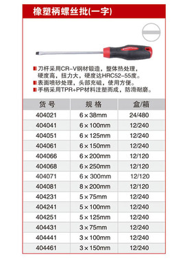 耐世螺丝刀丝批一字平口404021 404041 404061 404081 404461
