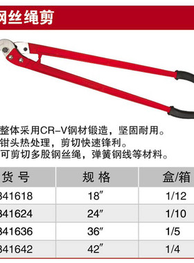 耐世专业级钢丝绳剪 钢丝更剪刀 341618 341624 341636 341642