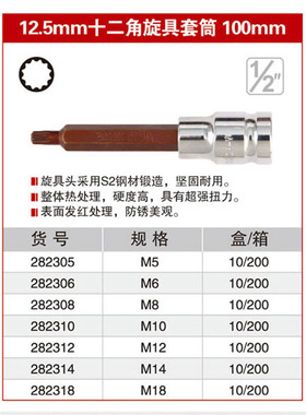 耐世旋十二角旋具套筒 12.5 100长 282305 282306 282308 282310