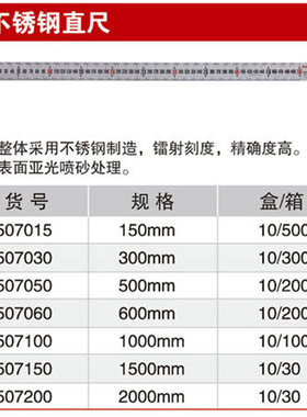 耐世直尺不锈钢直尺各类直尺507015 507030 507050 507060 507100