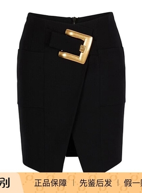 balmain巴尔曼 25秋冬黑色女士开衩半身裙正品代购GF1LBB22WC090P