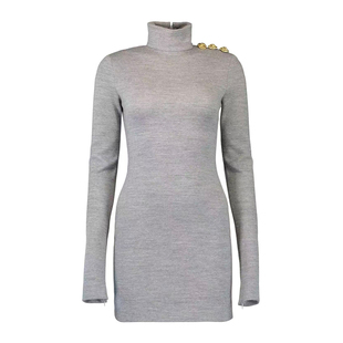 代购 balmain 连衣裙正品 25秋冬灰色羊毛高领修身 FF0R8895J 巴尔曼