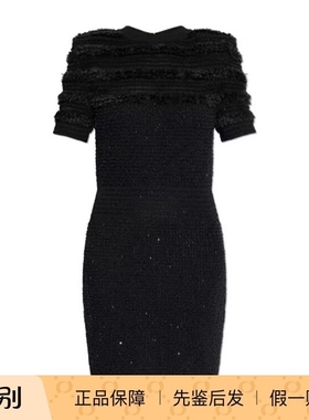 balmain巴尔曼 25秋冬 黑色女士亮片连衣裙正品代购FF1R6145KI740