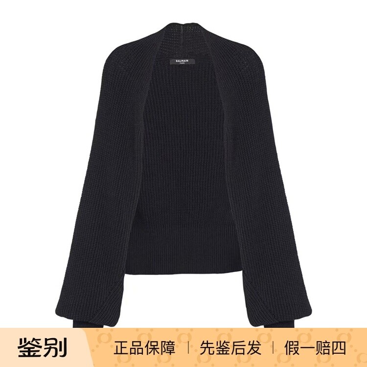balmain巴尔曼26春夏黑色女士罗纹针织短款开衫正品代购GF1KL275K
