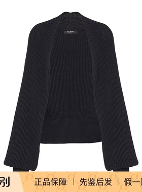 balmain巴尔曼26春夏黑色女士罗纹针织短款开衫正品代购GF1KL275K
