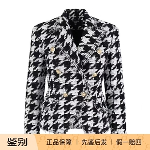 FF1SI 代购 Balmain巴尔曼25秋冬黑白女士双排扣千鸟格休闲西装 正品