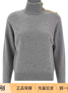 balmain/巴尔曼 25秋冬灰色高领金扣羊毛针织毛衣正品代购FF0KF10