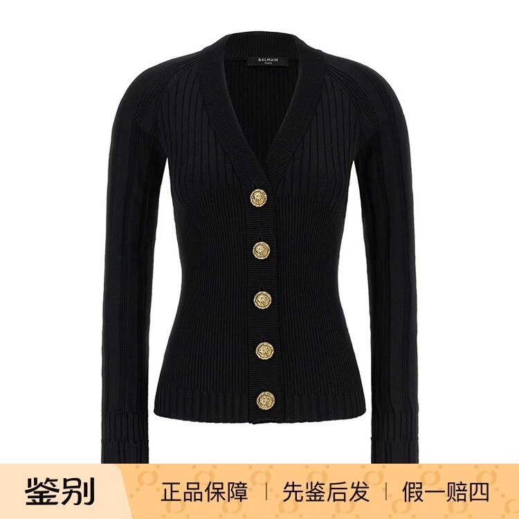 balmain巴尔曼 25秋冬黑色女士针织开衫正品代购GF1KL166KJ450PA