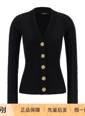 balmain巴尔曼 25秋冬黑色女士针织开衫正品代购GF1KL166KJ450PA