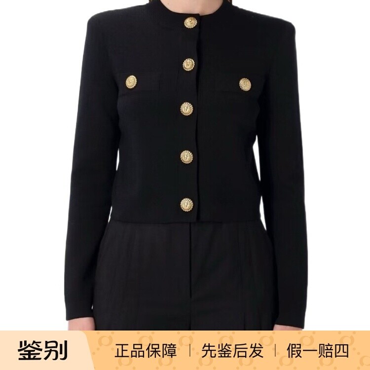 balmain巴尔曼26春夏黑色女士长袖针织开衫正品代购GF1KL000KJ43