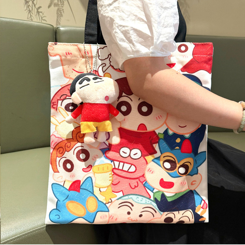 蜡笔小新帆布袋学生补习资料美术画板单肩手提袋子购物通勤环保包