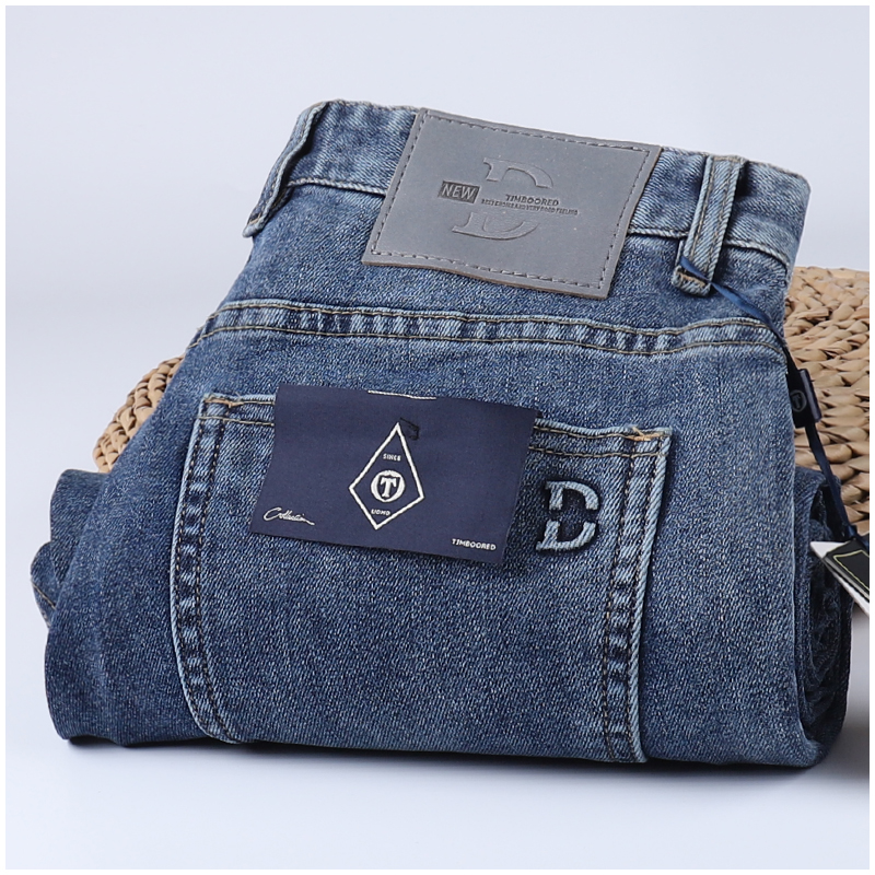 蓝色丹宁牛仔裤男秋冬新款高档轻奢修身直筒简约百搭男士休闲裤子
