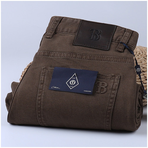 高档轻奢秋冬厚款咖啡色男士休闲牛仔裤百搭直筒五代款商务裤子男