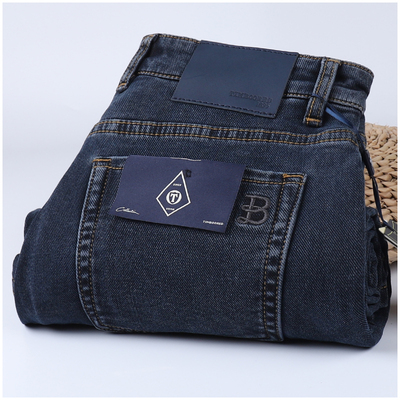 冬季新款宽松直筒深蓝色牛仔裤男舒适保暖斜纹质感男士休闲长裤厚