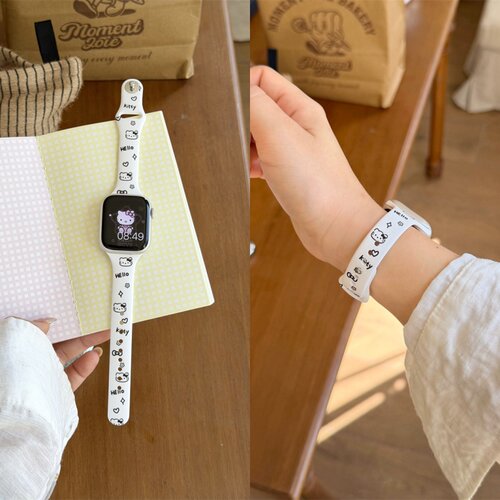 适用苹果applewatch11代凯蒂猫小蛮腰硅胶手表带iwatch98SEUltra3