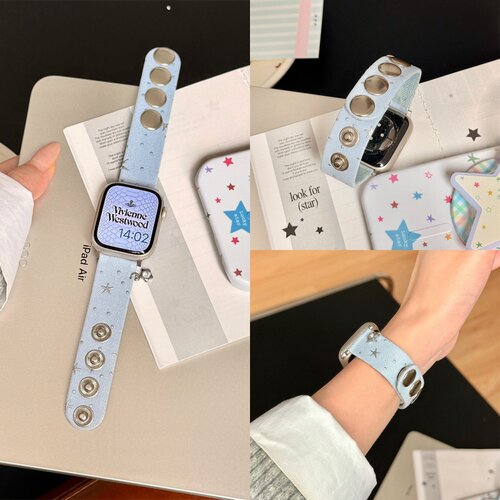 适用苹果applewatch11代星星牛仔纽扣手表带iwatch9小米9pro红米5