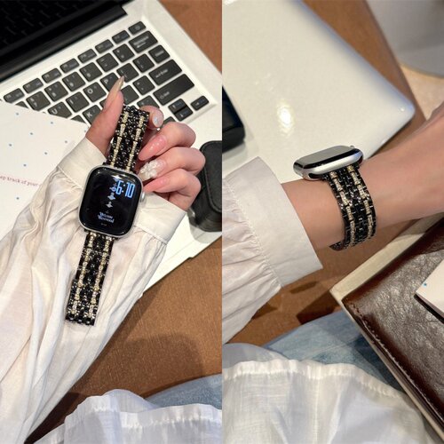 适用苹果applewatch11代七珠镶钻金属手表带iwatch9小米9pro红米5