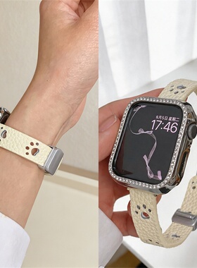 适用华为watch fit543镂空猫爪磁吸手环11/11pro皮质手表带GT654