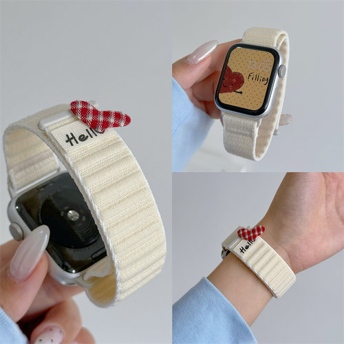 适用苹果applewatch11代爱心系山地纹尼龙手表带iwatch987SEUltra