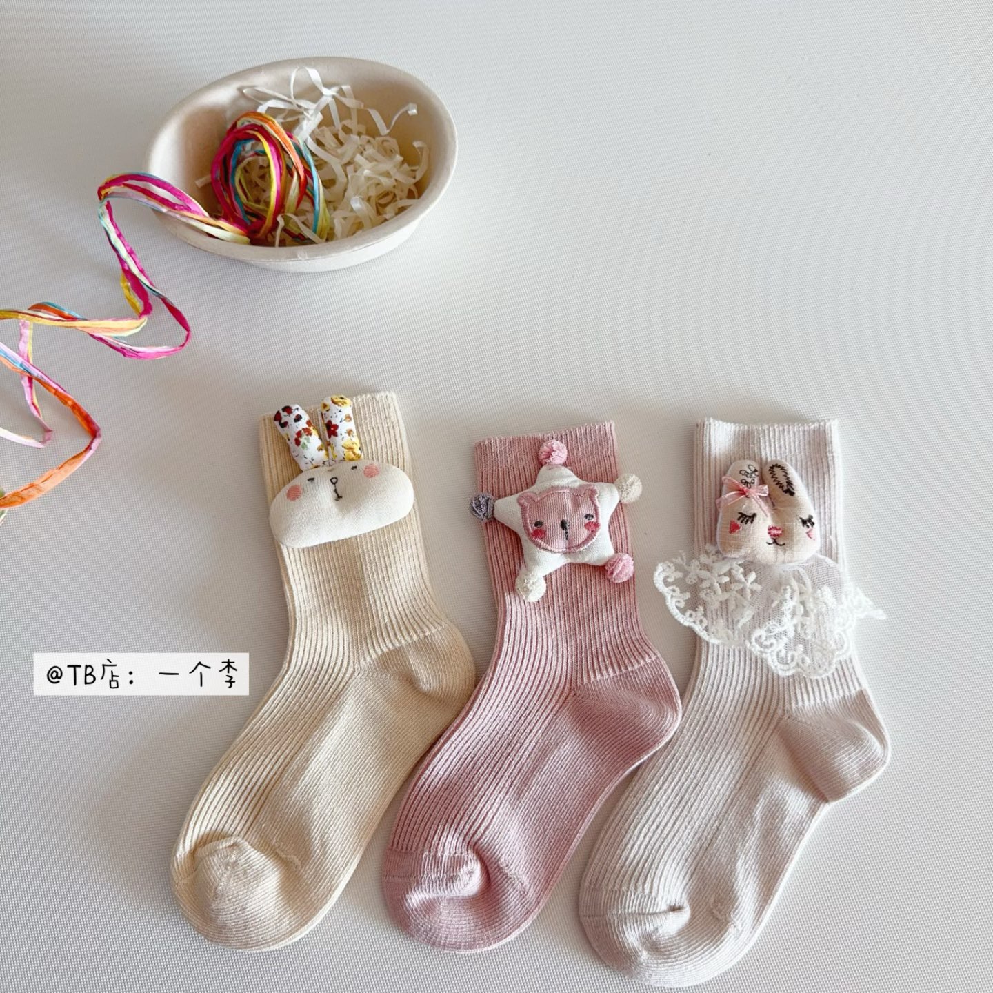 3双装包邮-秋季女童立体手工布艺兔子可爱网红中筒袜女宝宝布偶袜