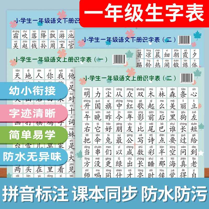 一年级生字表上下册语文儿童人教版墙贴小学生识字知识点全套挂图