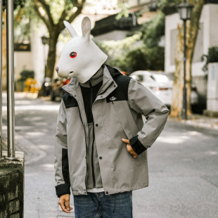 兔先森秋冬季 防风冲锋衣外套男三合一可拆卸加绒加厚棉服 撞色工装