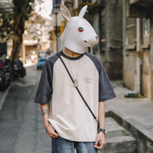 兔先森夏季美式插肩短袖T恤