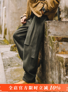 兔先森加绒加厚重磅工装裤男款秋冬水洗质感宽松休闲直筒长裤子潮