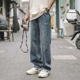 男百搭宽松直筒休闲长裤 兔先森春秋季 复古水洗蓝色牛仔裤 美式 新款