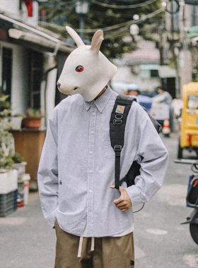 兔先森春秋日系cityboy条纹衬衫男长袖纯棉休闲衣服潮流学生衬衣