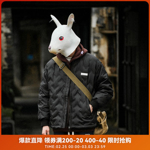 兔先森冬季日系潮流3D立体纹理贴标棒球领羽绒服男士加厚羽绒外套