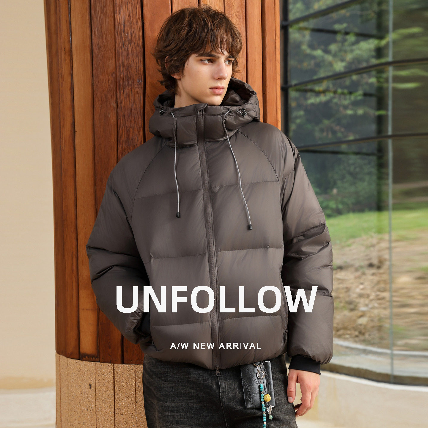 【90白鸭绒】UNFOLLOW宽松连帽羽绒服男冬季新款短款外套保暖上衣