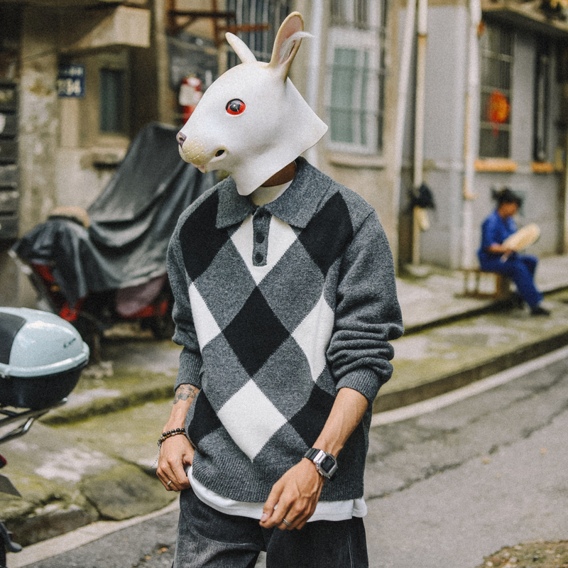 兔先森提花菱格毛衣针织羊毛衫