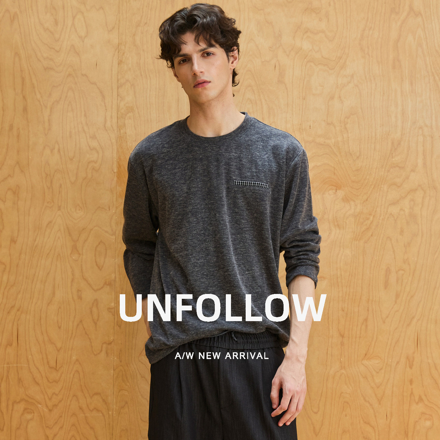 UNFOLLOW 杂色口袋长袖T恤男秋季新款高级感打底衫宽松休闲上衣潮