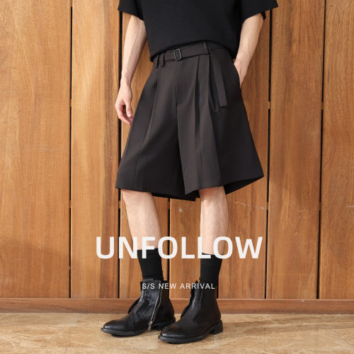 UNFOLLOW凉感冰凉丝垂感西装短裤夏季极简风五分中裤休闲大裤衩潮