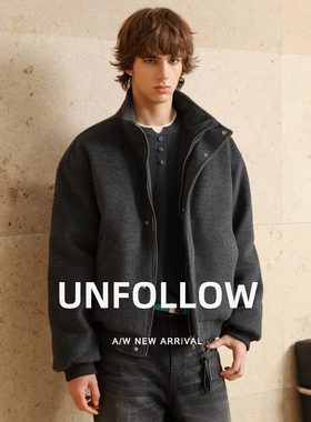 【90白鸭绒】UNFOLLOW羊毛混纺毛呢羽绒服男冬季新款短款潮流外套