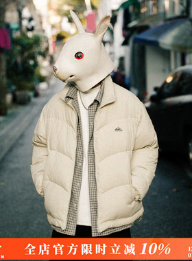 兔先森冬季复古拼接衬衫假两件羽绒服男女潮牌双门襟加厚保暖外套