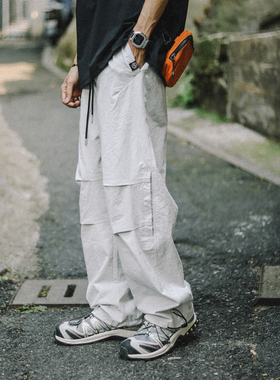 兔先森夏季山系户外速干运动工装裤男凉感抗皱休闲抽绳束脚伞兵裤