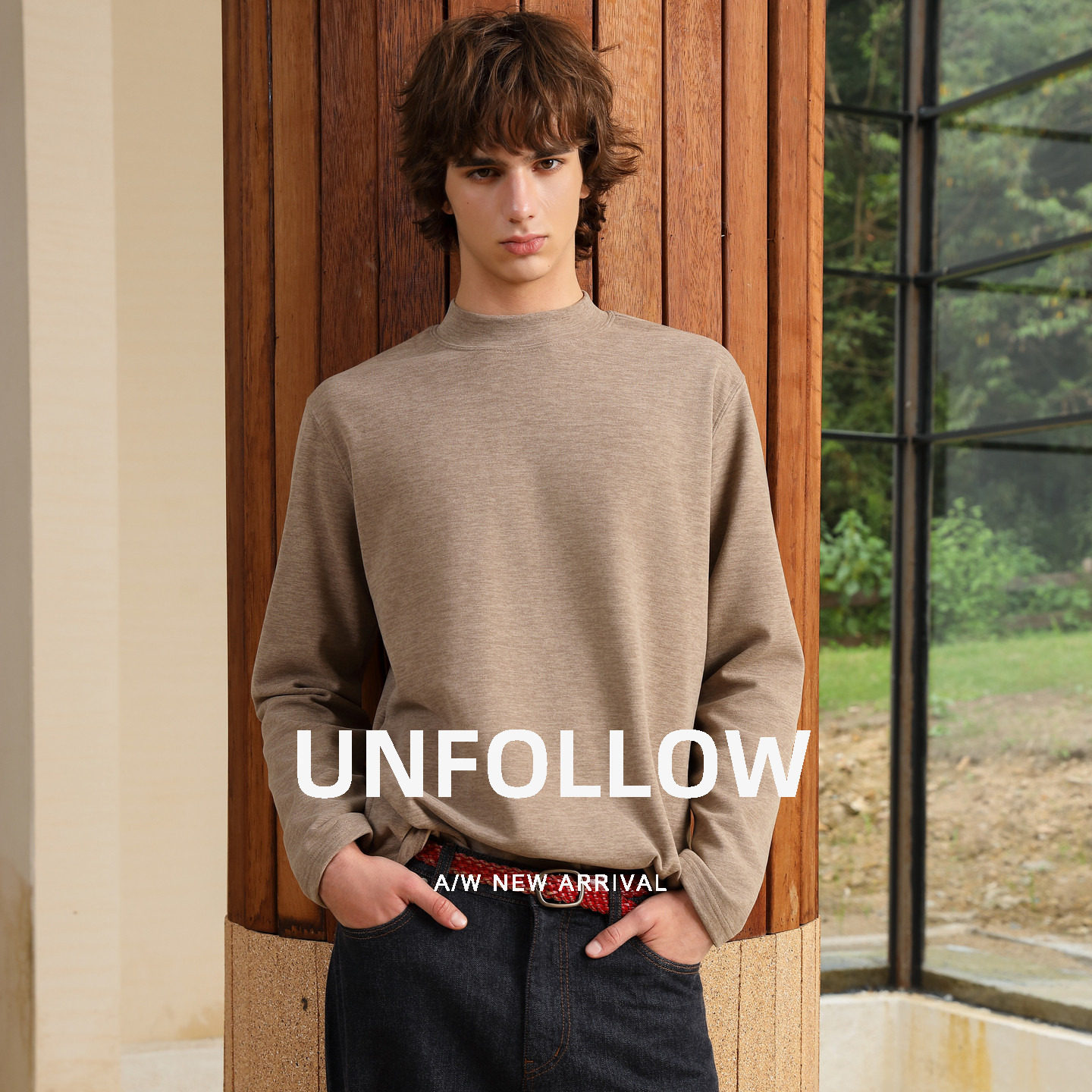 【羊毛桑蚕丝混纺】UNFOLLOW半高领长袖T恤男秋季新款打底衫上衣