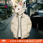 兔先森冬季 复古拼接衬衫 假两件羽绒服男女潮牌双门襟加厚保暖外套