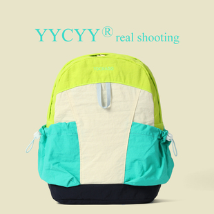 大人小孩通用休闲轻便户外旅游双肩包儿童旅行背包多巴胺拼色书包