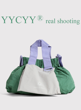 2025新可折叠饺子包春季小众尼龙布包包大容量拼色帆布包轻便女包